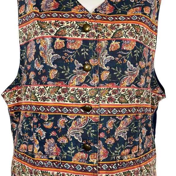 Liz Wear Claiborne Vintage Floral Paisley Blue Vest 100% Cotton Button Down sz L - Picture 3 of 16